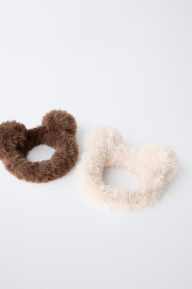 2-PACK EAR SCRUNCHIES — taupe brown 2
