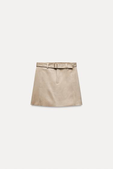 FAUX SUEDE SKIRT WITH BELT - Sand by Zara