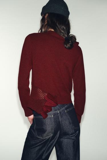 FLORAL TEXTURED KNIT JUMPER - Burgundy by Zara - Image 5