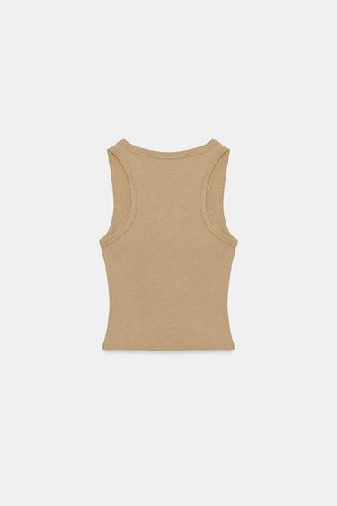 T-SHIRT WITH STUDS AND SLOGAN - Beige by Zara - Image 3