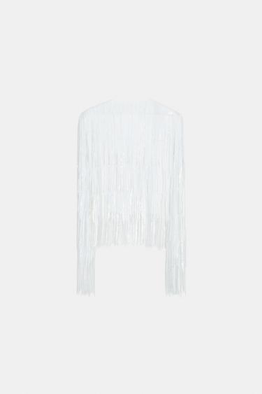 VESTE FRANGES PAILLETTES ZW COLLECTION - Blanc cassé de Zara - Image 8