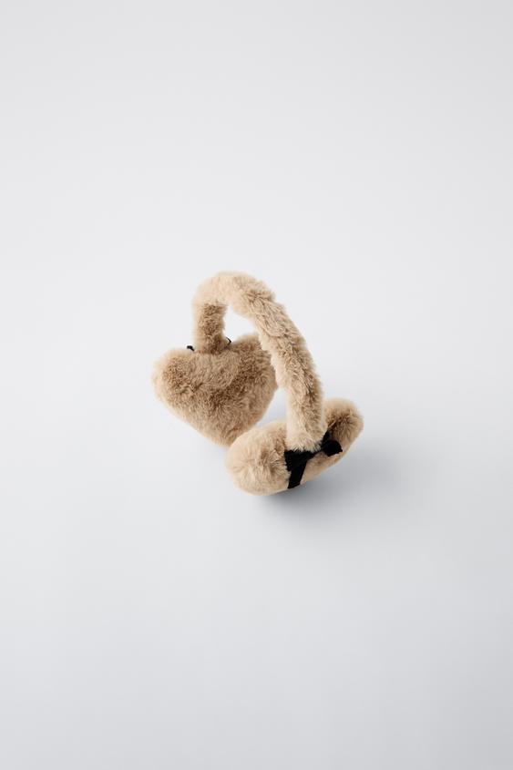 FAUX FUR HEART EARMUFFS WITH BOWS - camel | ZARA Saudi Arabia