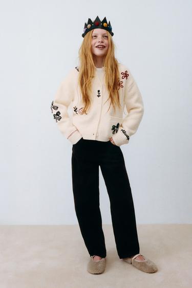 Zara 刺繡針織開襟衫 - 淺米色