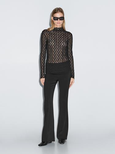 Zara Long sleeve lace top - Black