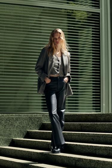 Zara HOUNDSTOOTH BLAZER - Ecru / Green