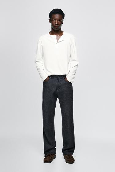 Faux jean straight lin - Bleu marine de Zara - Image 0