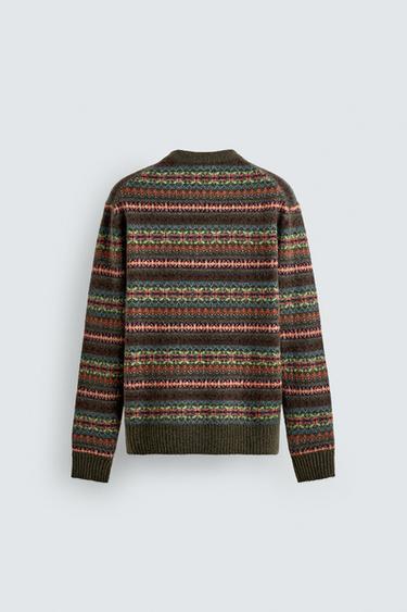 FAIRESLE JACQUARD JUMPER - Mid-green by Zara - Image 7