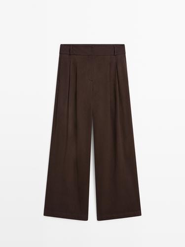 Zara High-waist wide-leg trousers - Mink marl