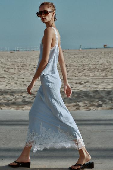 LACE MIDI SKIRT - Pastel blue by Zara - Image 2