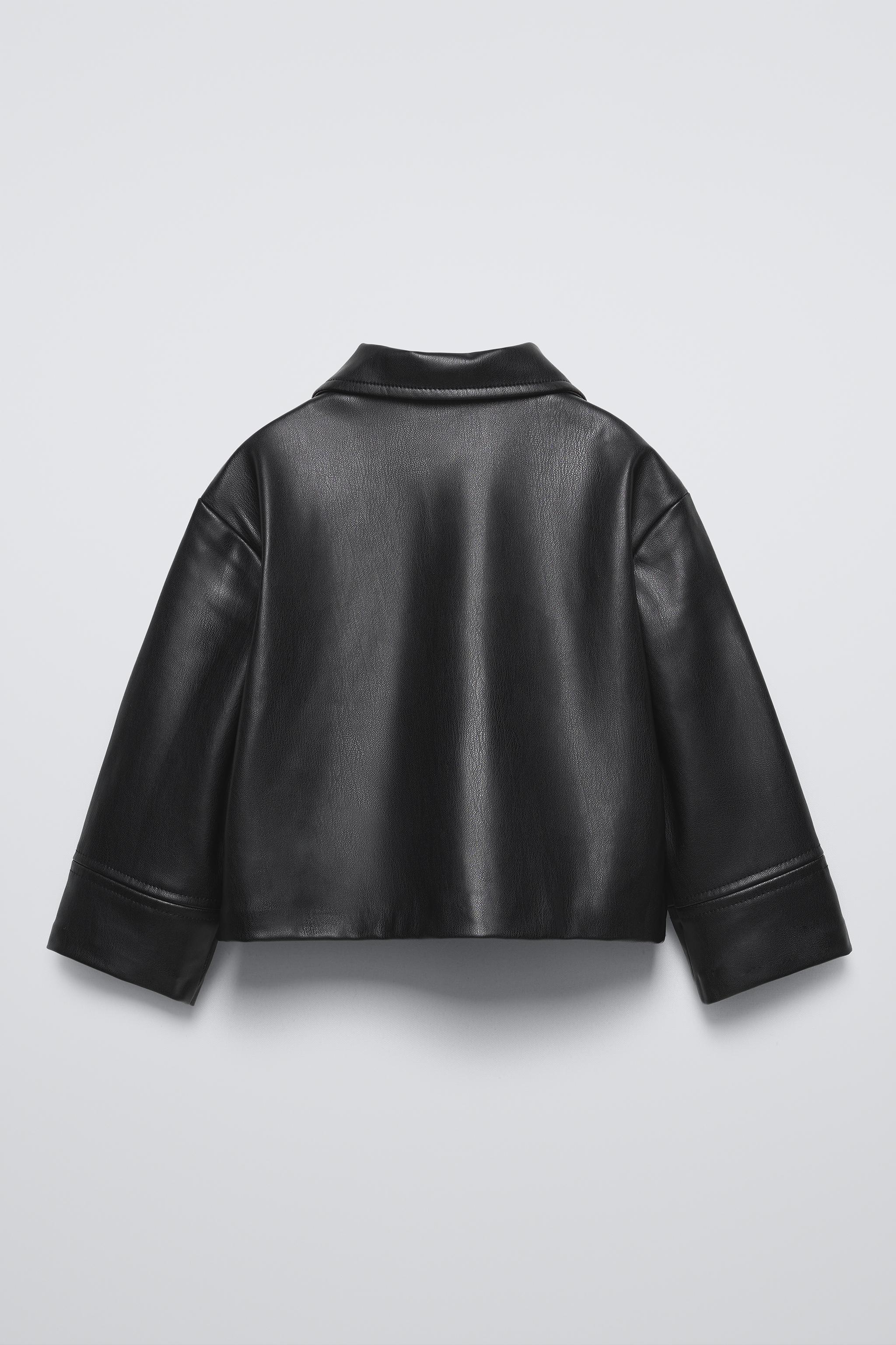 ZARA faux newest leather puff sleeve button shirt