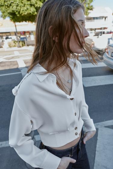 SHORT SHIRT WITH SHOULDER TABS - Oyster-white by Zara - Image 2