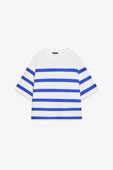 CUERPO RAYAS MANGA CORTA - Azul / Blanco de Zara