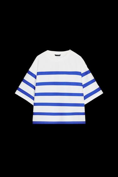 STRIPED SHORT SLEEVE TOP - Blue/White by Zara