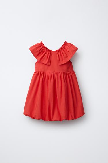 VESTIDO POPELÍN GLOBO - Rojo de Zara - Imagen 0