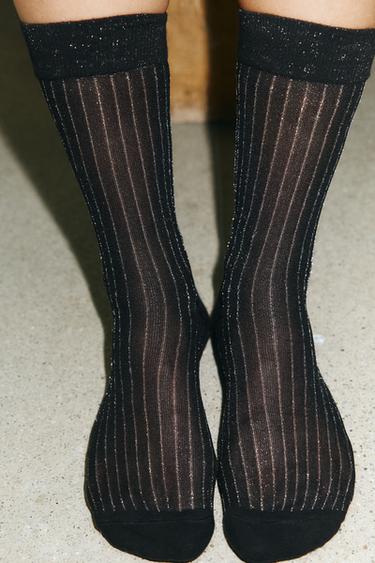 STRIPED SOCKS WITH METALLIC THREAD - Black by Zara