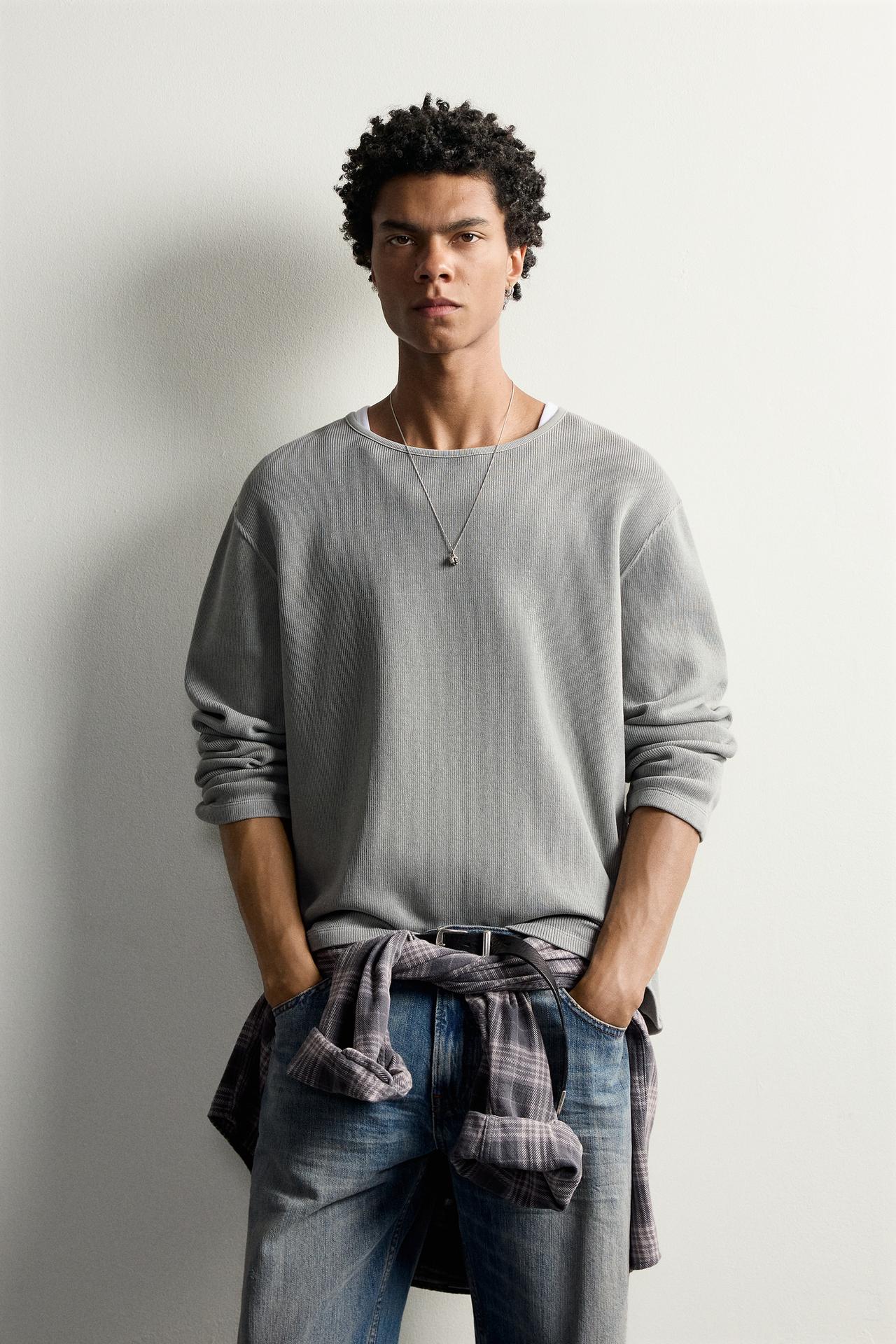 WASHED RIBBED SWEATSHIRT — Sea green