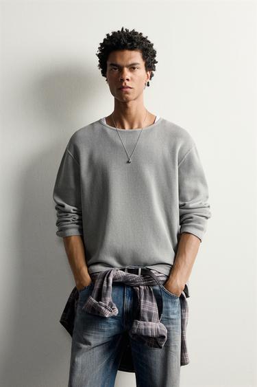 WASHED RIBBED SWEATSHIRT — Sea green 2
