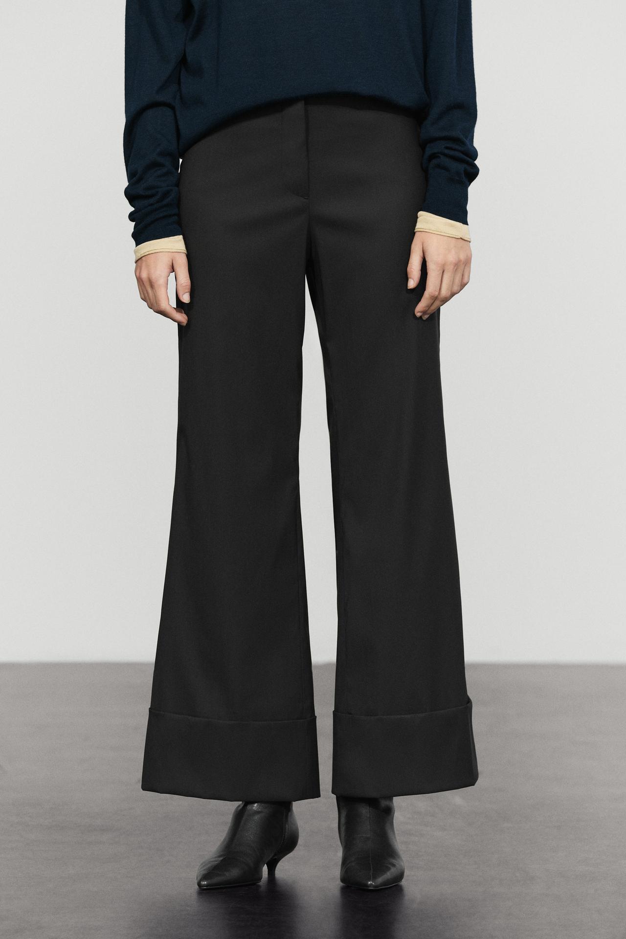 Flare fit pants with hem detail — Black