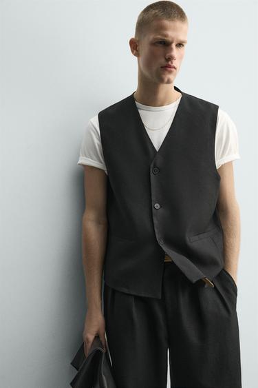 GILET LIN - LAINE - Noir de Zara - Image 4