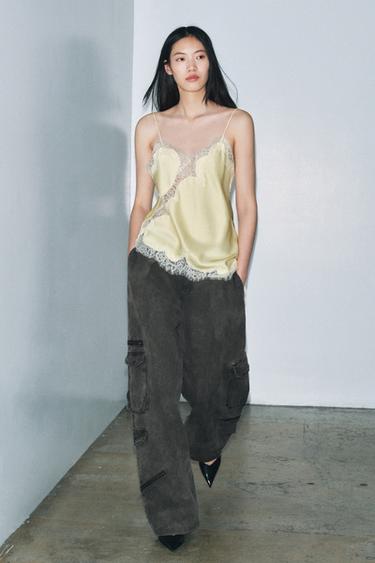 TOP طراز لانجري بدانتيل ZW COLLECTION - أصفر الخاص بـ Zara