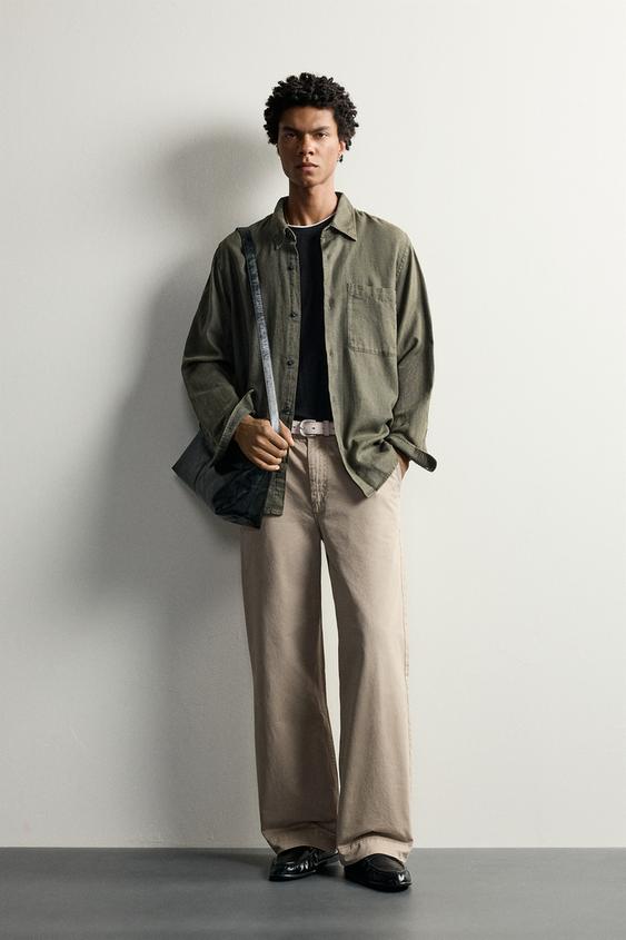 Zara ACID WASH RELAXED FIT SHIRT - Gray green - Image 0