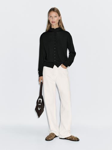 Zara Knit cardigan with mock turtleneck - Black