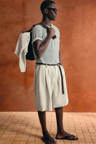 STRIPED LINEN BLEND T-SHIRT - striped by Zara