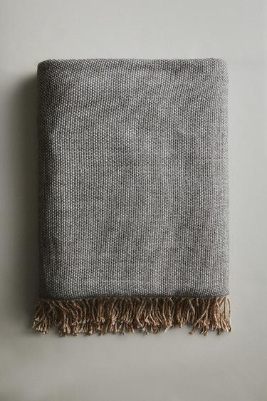 WOOL AND ALPACA THROW - Blue / Grey by Zara - Image 5