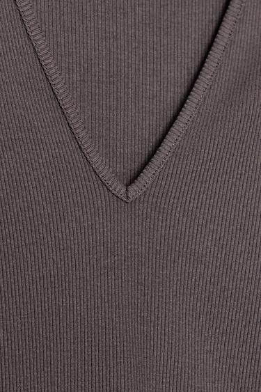 TOP CÔTELÉ MANCHES LONGUES - Marron de Zara - Image 6