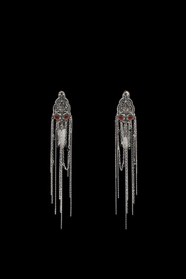 Zara METAL CHAIN AND BEAD EARRINGS - Silver