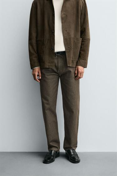 Zara REGULAR FIT COTTON PANTS - Tobacco