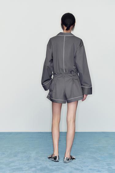 PIPING DETAIL VOLUME SHORTS - washed petrol by Zara