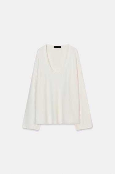 Zaras STICKAD TRÖJA MED RUND HALS - Naturfärg