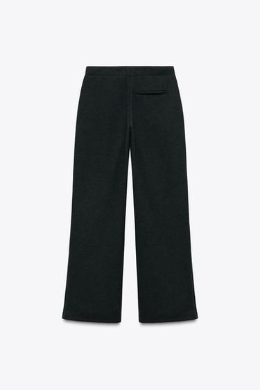Zara SOFT INTERLOCK WIDE-LEG PANTS - Black