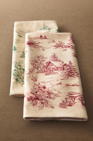 PACK OF COTTON CHRISTMAS COUNTRYSIDE HOUSE TEA TOWELS (PACK OF 2) - Red by Zara - Image 5