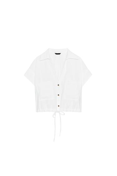 CAMISA CORTA CORDÓN - Blanco de Zara
