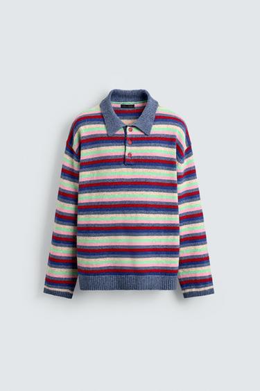 POLO DE MALHA JACQUARD ÀS RISCAS - Multicolor da Zara