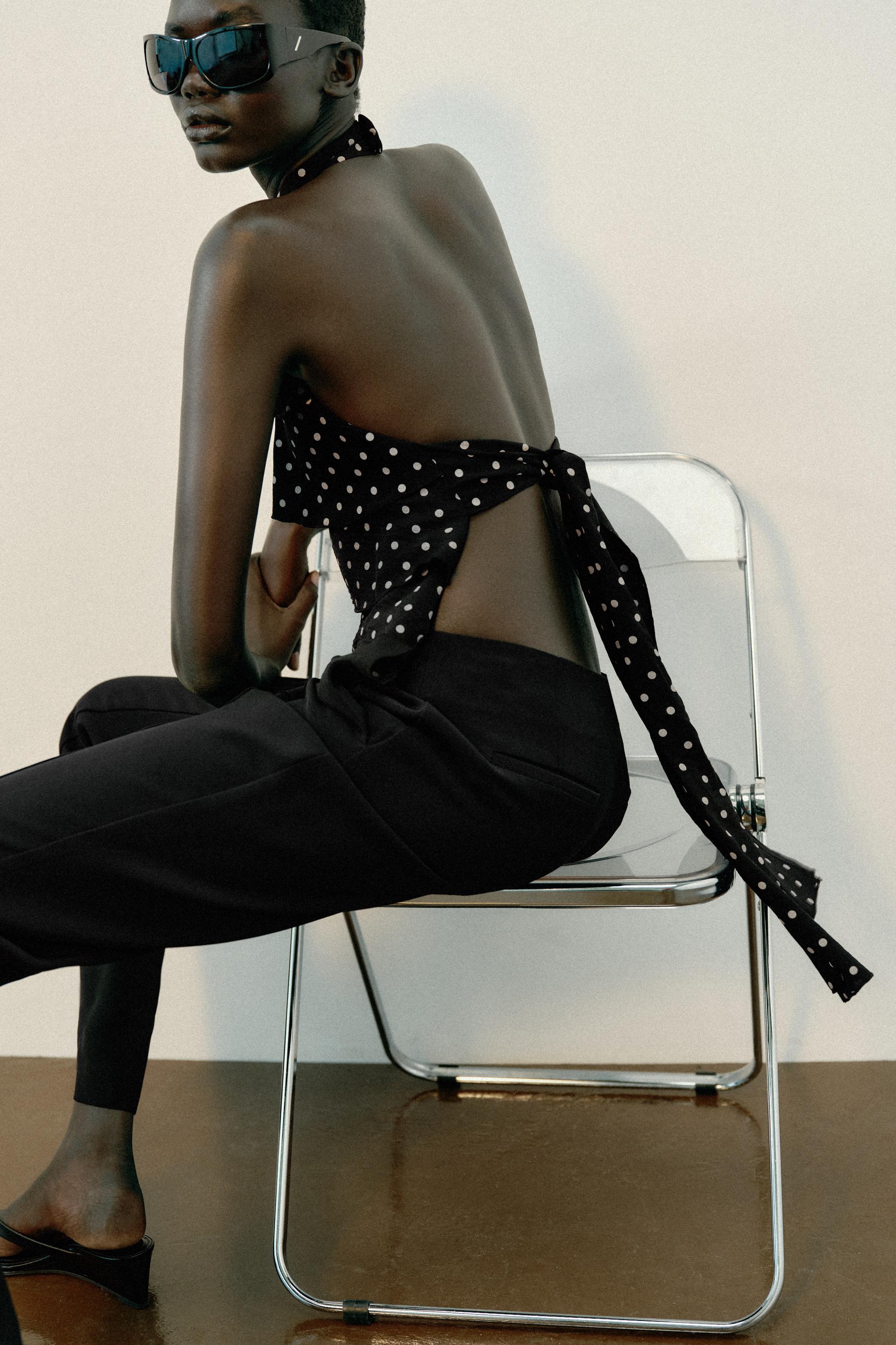 POLKA DOT RUFFLE HALTER TOP
