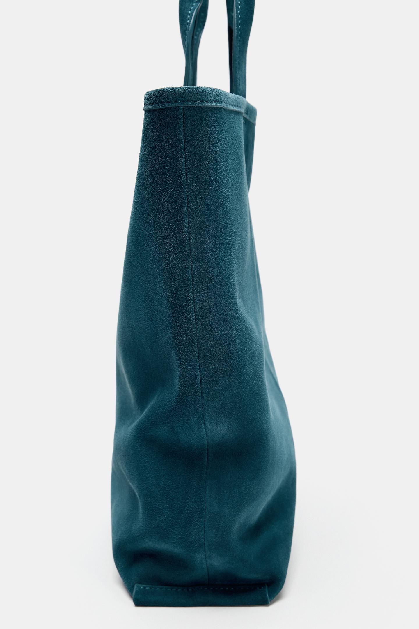 Женская сумка Zara Leather Shopper, цвет: Синий — фото 5