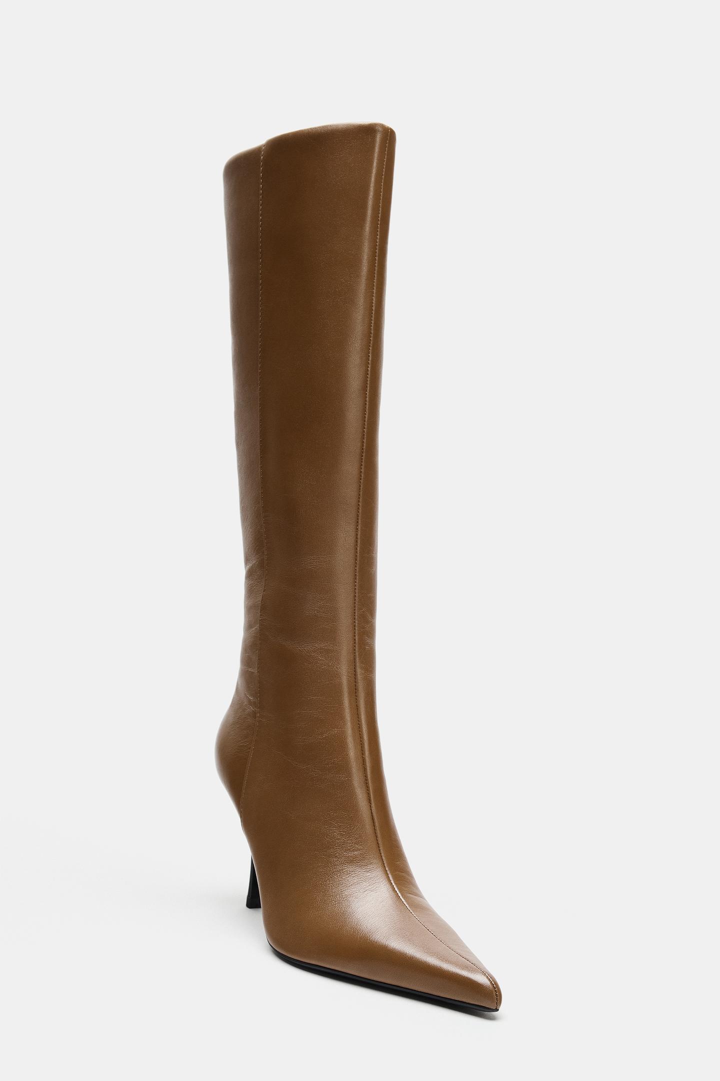 Женские ботинки Zara Leather Heeled, цвет: Песочный / Коричневый — фото 5