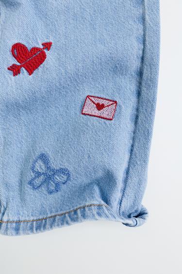 JEANS WIDE LEG BORDADOS - Azul de Zara
