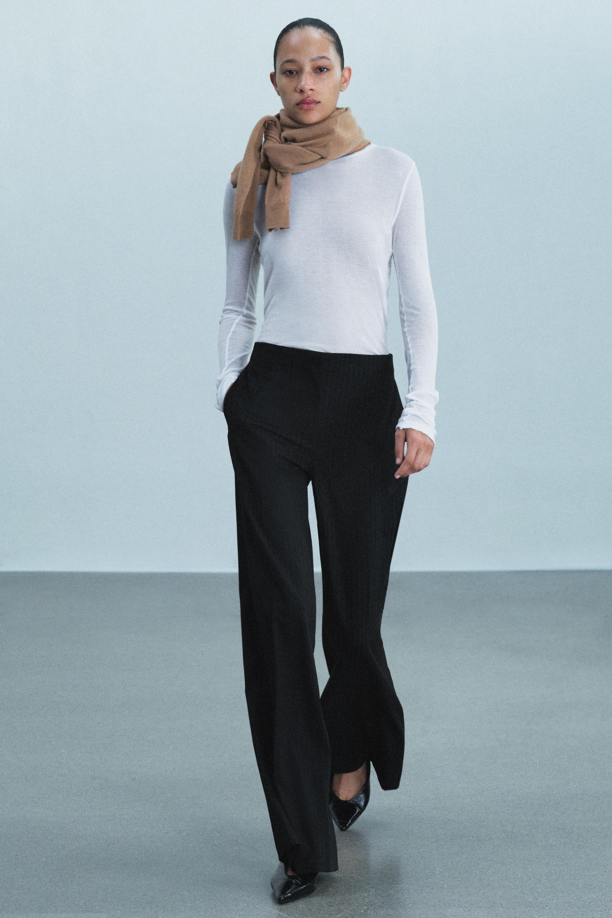 Zara ÇİZGİLİ GENİŞ PAÇA ZW COLLECTION PANTOLON görsel 4