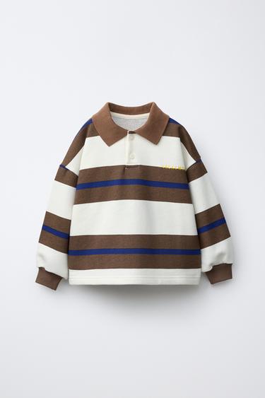STRIPED POLO SWEATSHIRT - Brown by Zara