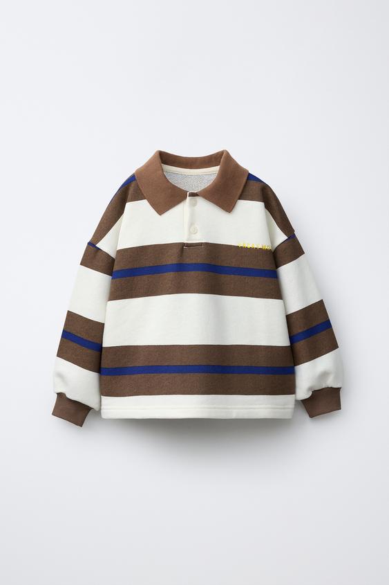 MOLETOM POLO LISTRADO - Marrom da Zara - Imagem 0