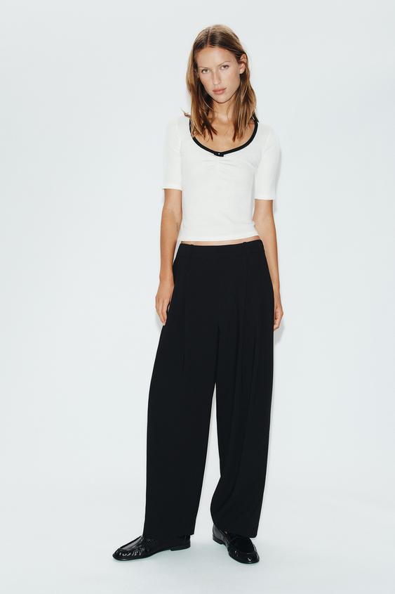Zara CONTRAST BOW NECKLINE T-SHIRT - White - Image 0