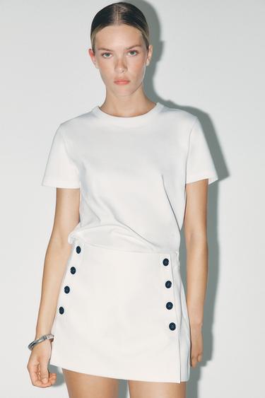 Zara SPLIT SKIRT WITH BUTTONS - White
