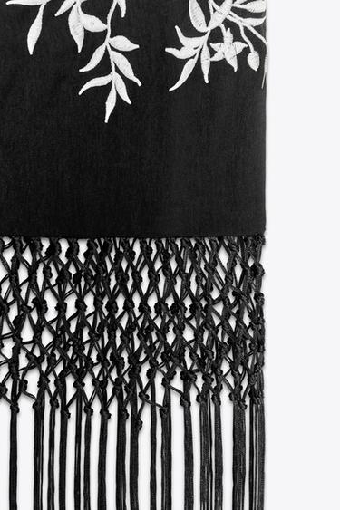 ASYMMETRIC EMBROIDERED FRINGED TOP - Black / White by Zara - Image 5