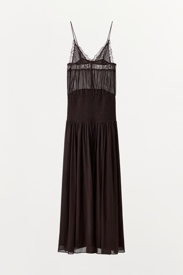 ROBE LONGUE À BRETELLES EN DENTELLE - GRENAT de Zara - Image 7