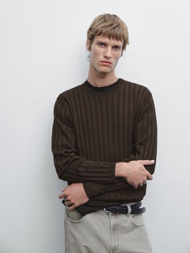 Zara Textured round neck sweater - Brown marl