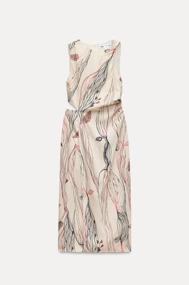 VESTIDO MIDI CUT OUT CON LINO - Crudo / Granate de Zara